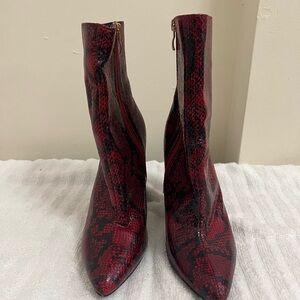 Fashion Nova Burgundy Snake Print Heeled Boots
